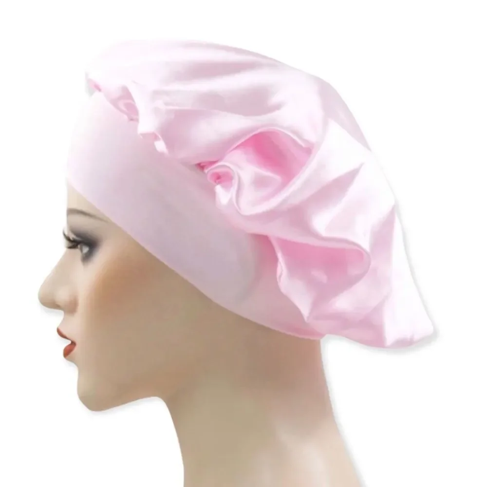 🆕Pink Satin Wide Elastic Hair Bonnet